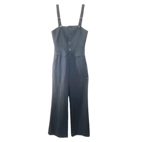 Alvin Valley Black Button Front Halter100% Wool Lined Wide‎ Leg JumpsuitSz 4